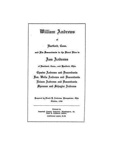 ANDREWS: William Andrews Family in America 1633-1938