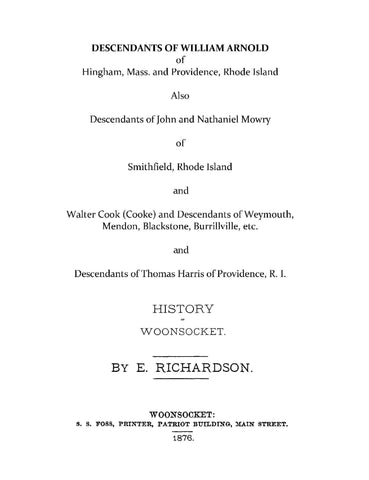 ARNOLD: Descendants of William Arnold of Hingham, MA, With Cooke, Harris & Mowry Families