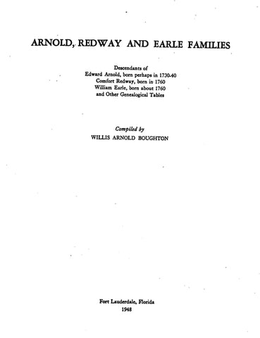ARNOLD: Arnold, Redway & Earle Families