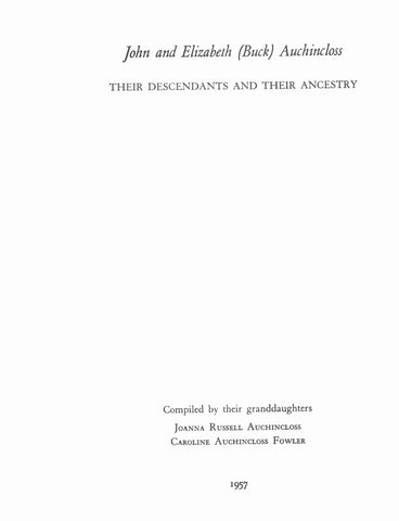 AUCHINCLOSS: John & Elizabeth Auchincloss; Their Ancestors & Descendants