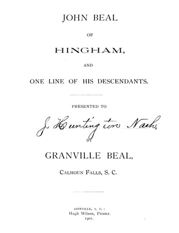 BEAL: John Beal of Hingham