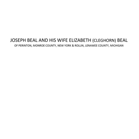 BEAL: Joseph Beal and His Wife Elizabeth (Cleghorn) Beal