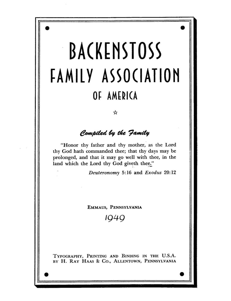 Backenstoss Family Association of America. – Higginson Book Company, LLC