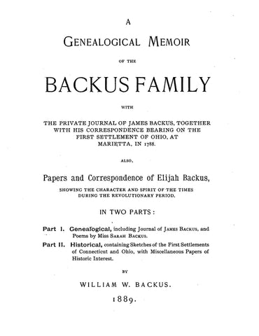 BACKUS: Genealogical Memoir of the Backus Family