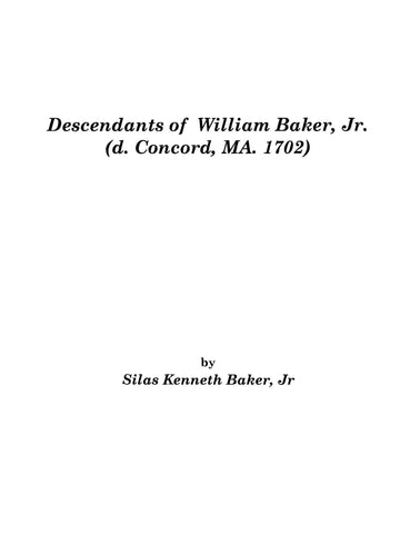 BAKER: Descendants of William Baker, Jr.