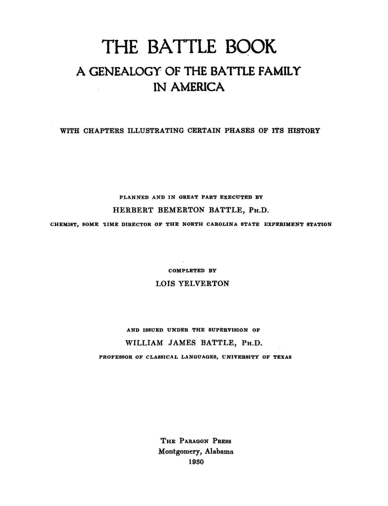 BATTLE BOOK: Genealogy of the Battle Family in America – Higginson Book ...