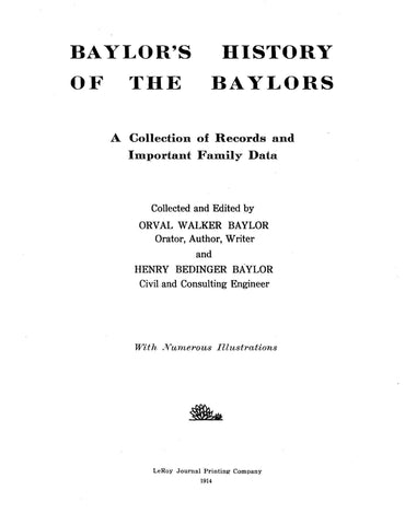 BAYLOR: History of the Baylors: Collection of Records & Important Family Data