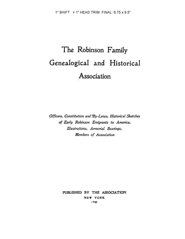 ROBINSON: Family Genealogy and Hisorical Association