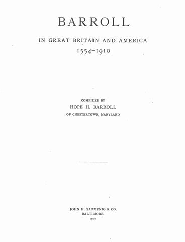 Barroll in Great Britain & America, 1554-1910